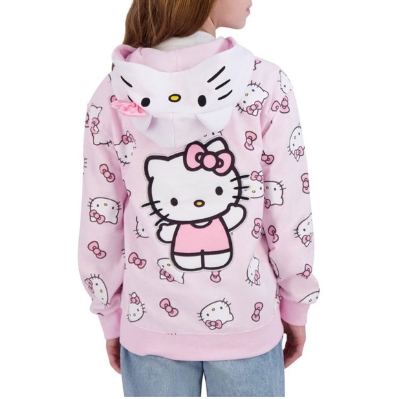 Sanrio Other - Hello Kitty French Terry Jacket Girls Size L Pink White Embroidered Full Zip NEW